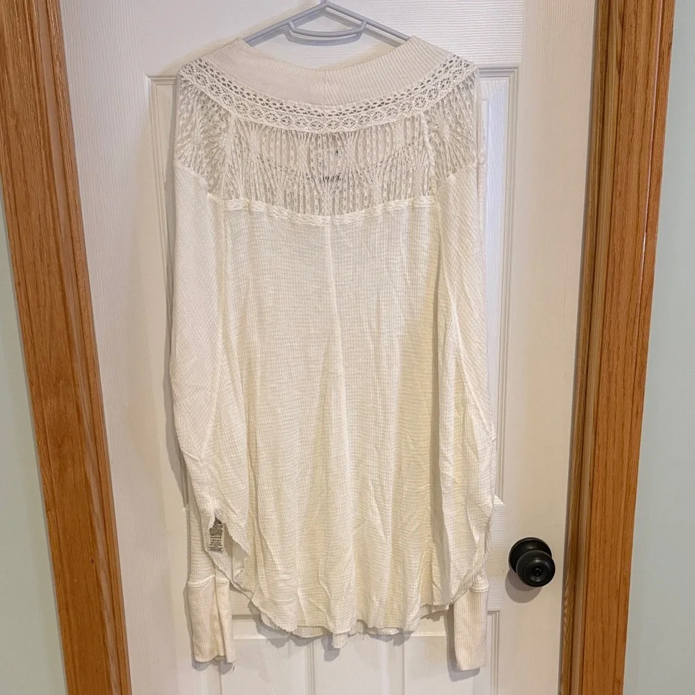11 NWT Free People Spring Valley Ivory Lace Waffle Knit Boho Blouse Large